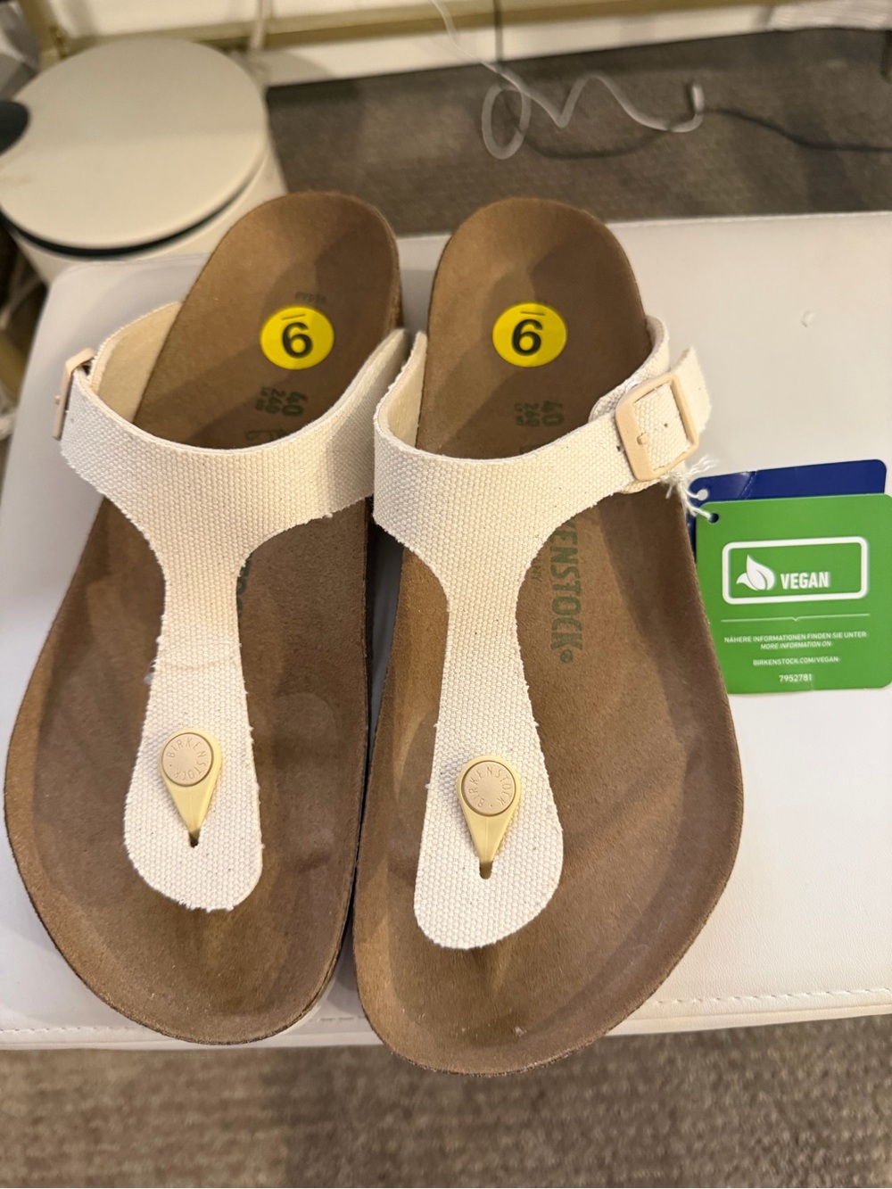 Birkenstock White Canvas Gizeh Vegan Sandals